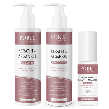 Keratin & Argan Oil Shampoo + Conditioner + Hair Serum by PORES BE PURE